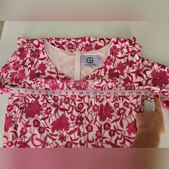 J S Collection Women's V-Neck Red Floral Dress Sz 10. - Picture 3 of 7